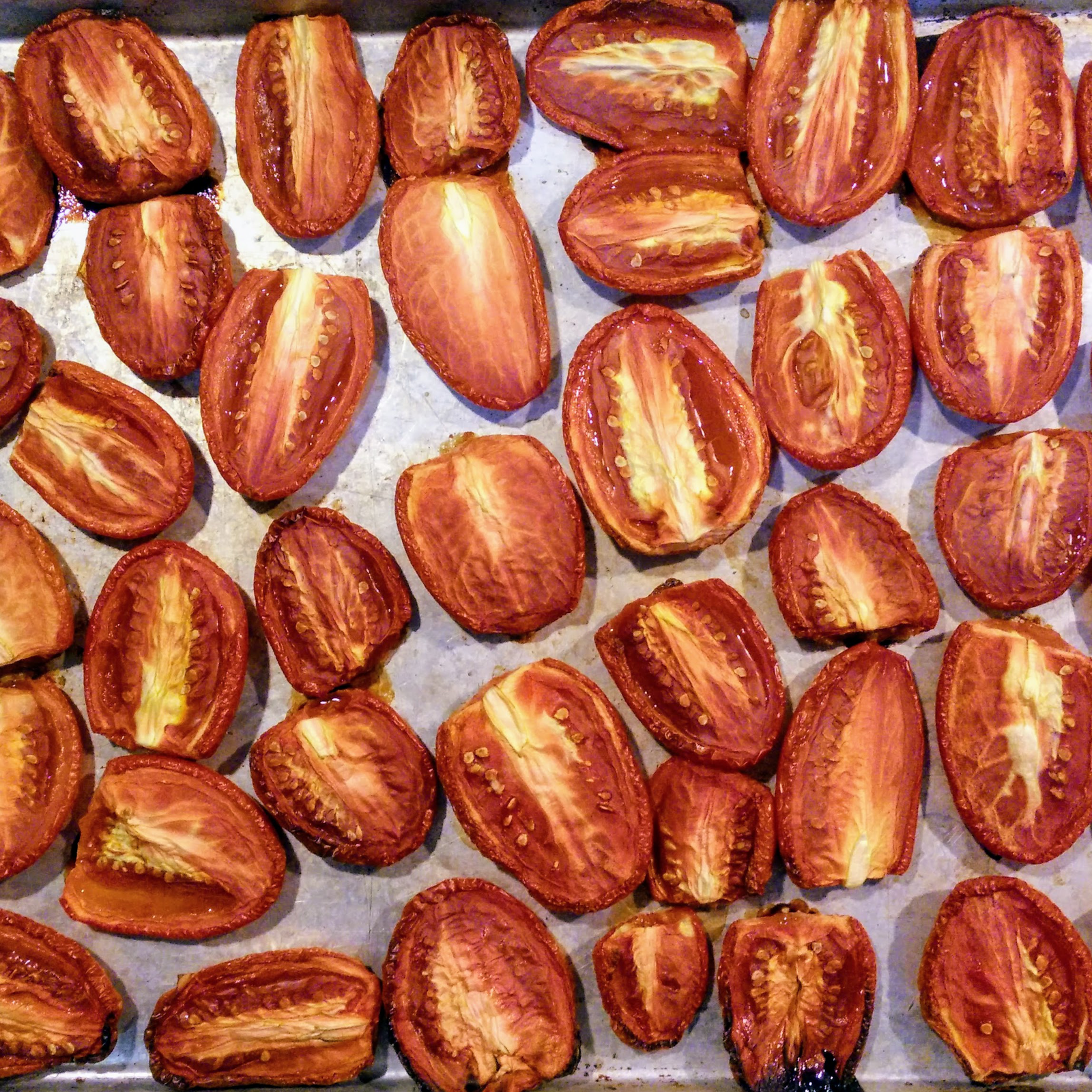 Roasted tomatoes before being frozen